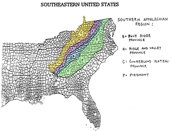 map of the southeast mountains